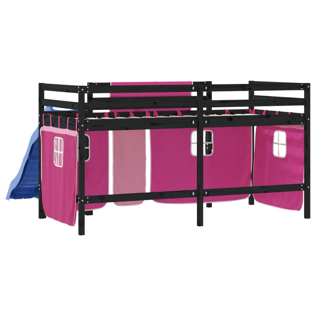 Kids' Loft Bed with Curtains Pink 80x200 cm Solid Wood Pine