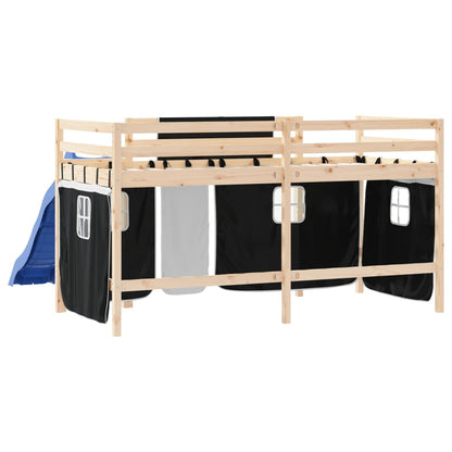 Kids' Loft Bed with Curtains without Mattress White&Black 90x200cm