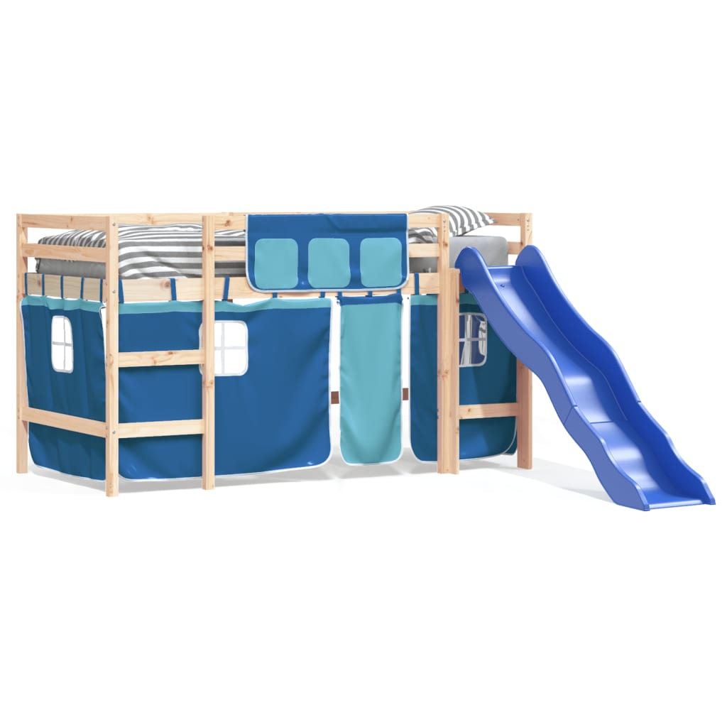 Kids' Loft Bed with Curtains without Mattress Blue 90x200 cm