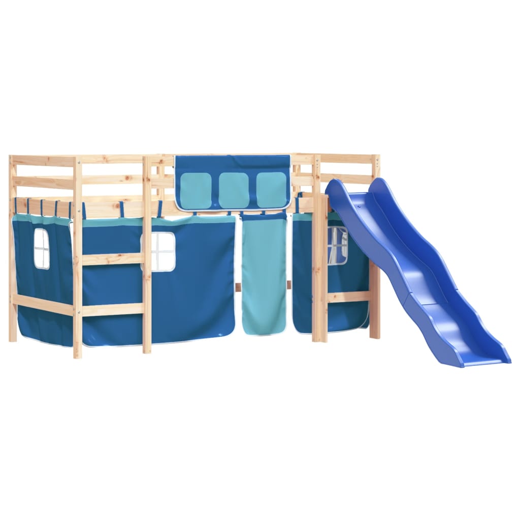 Kids' Loft Bed with Curtains without Mattress Blue 90x200 cm