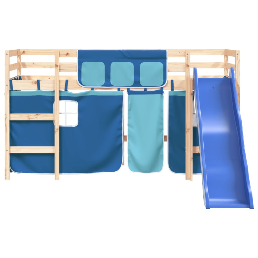 Kids' Loft Bed with Curtains without Mattress Blue 90x200 cm