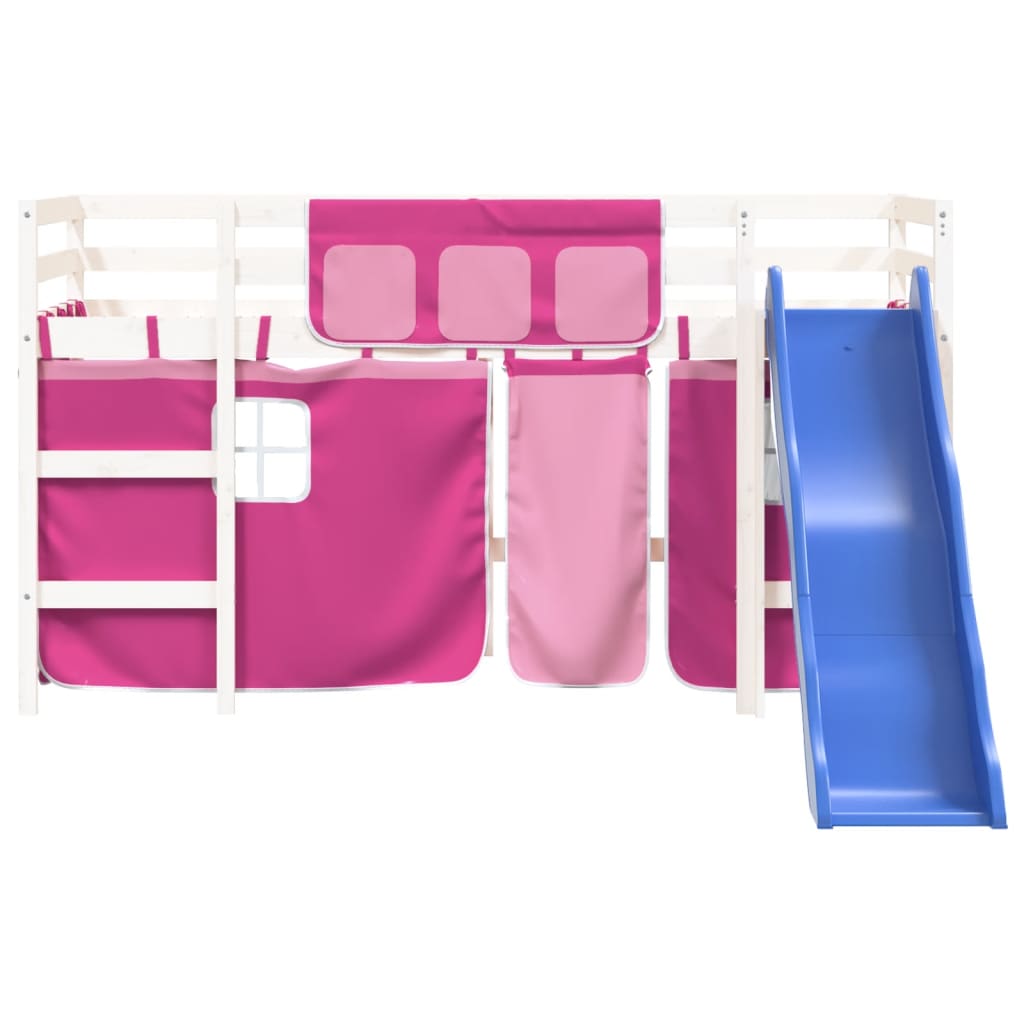 Kids' Loft Bed with Curtains without Mattress Pink 90x200 cm