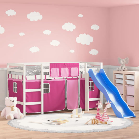 Kids' Loft Bed with Curtains without Mattress Pink 90x200 cm