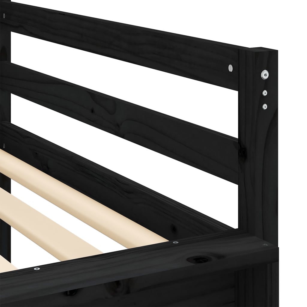 Kids' Loft Bed with Curtains White&Black 90x200cm Solid Wood Pine