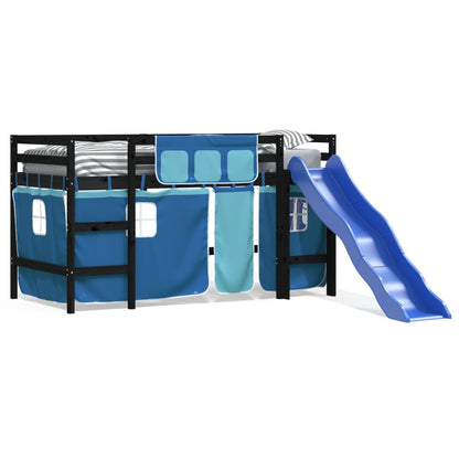 Kids' Loft Bed with Curtains Blue 90x200 cm Solid Wood Pine