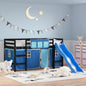 Kids' Loft Bed with Curtains Blue 90x200 cm Solid Wood Pine