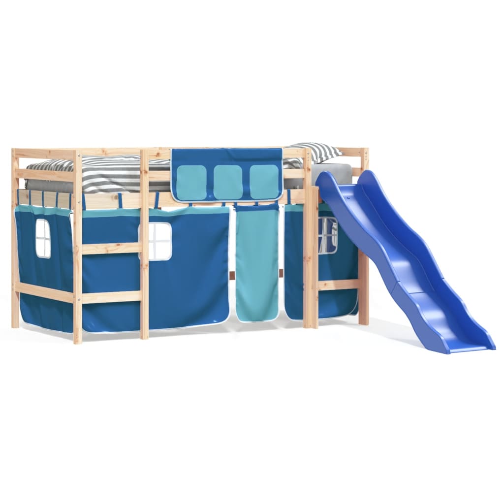 Kids' Loft Bed with Curtains without Mattress Blue 90x190 cm Single