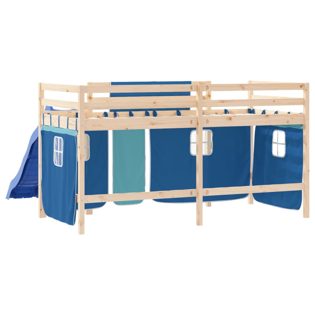 Kids' Loft Bed with Curtains without Mattress Blue 90x190 cm Single