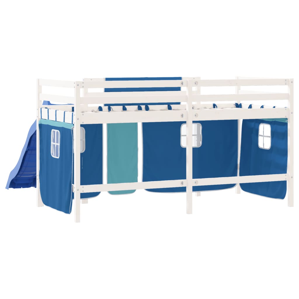 Kids' Loft Bed with Curtains Blue 90x190 cm Solid Wood Pine