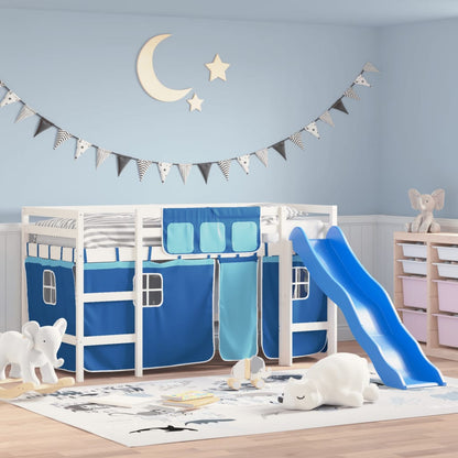 Kids' Loft Bed with Curtains Blue 90x190 cm Solid Wood Pine