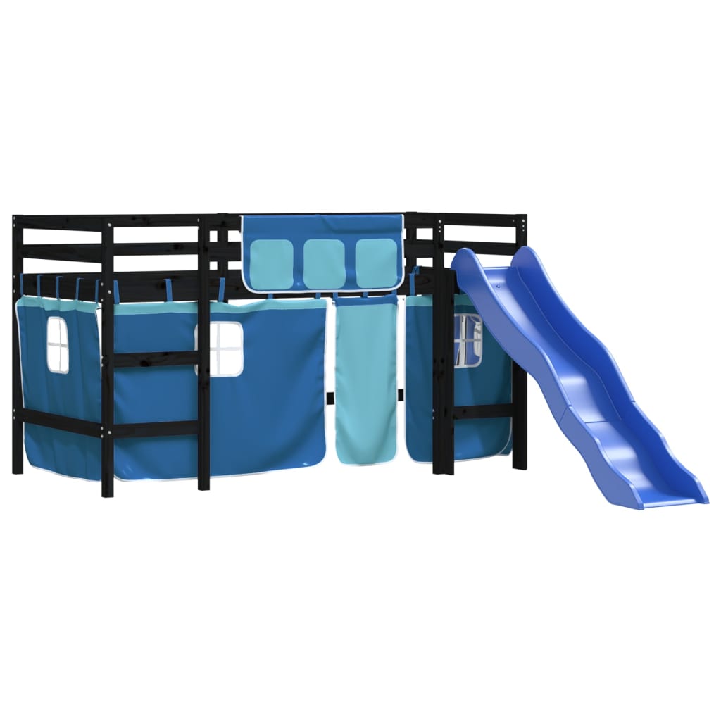 Kids' Loft Bed with Curtains without Mattress Blue 90x190 cm Single