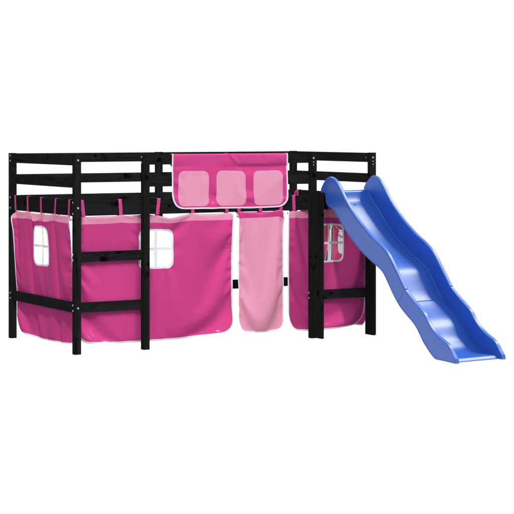 Kids' Loft Bed with Curtains without Mattress Pink 90x190 cm Single