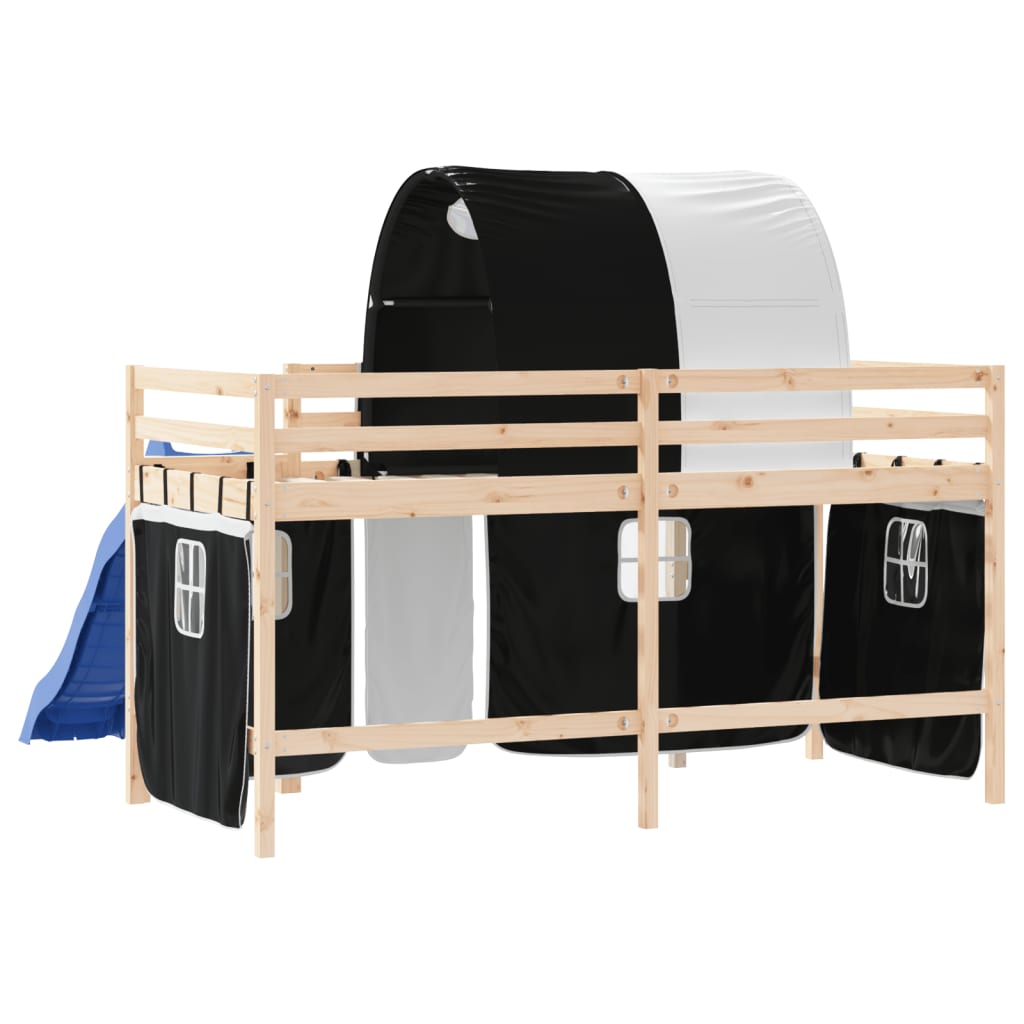 Kids' Loft Bed with Tunnel White&Black 80x200cm Solid Wood Pine