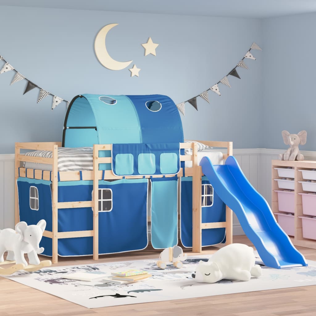 Kids' Loft Bed with Tunnel Blue 80x200 cm Solid Wood Pine