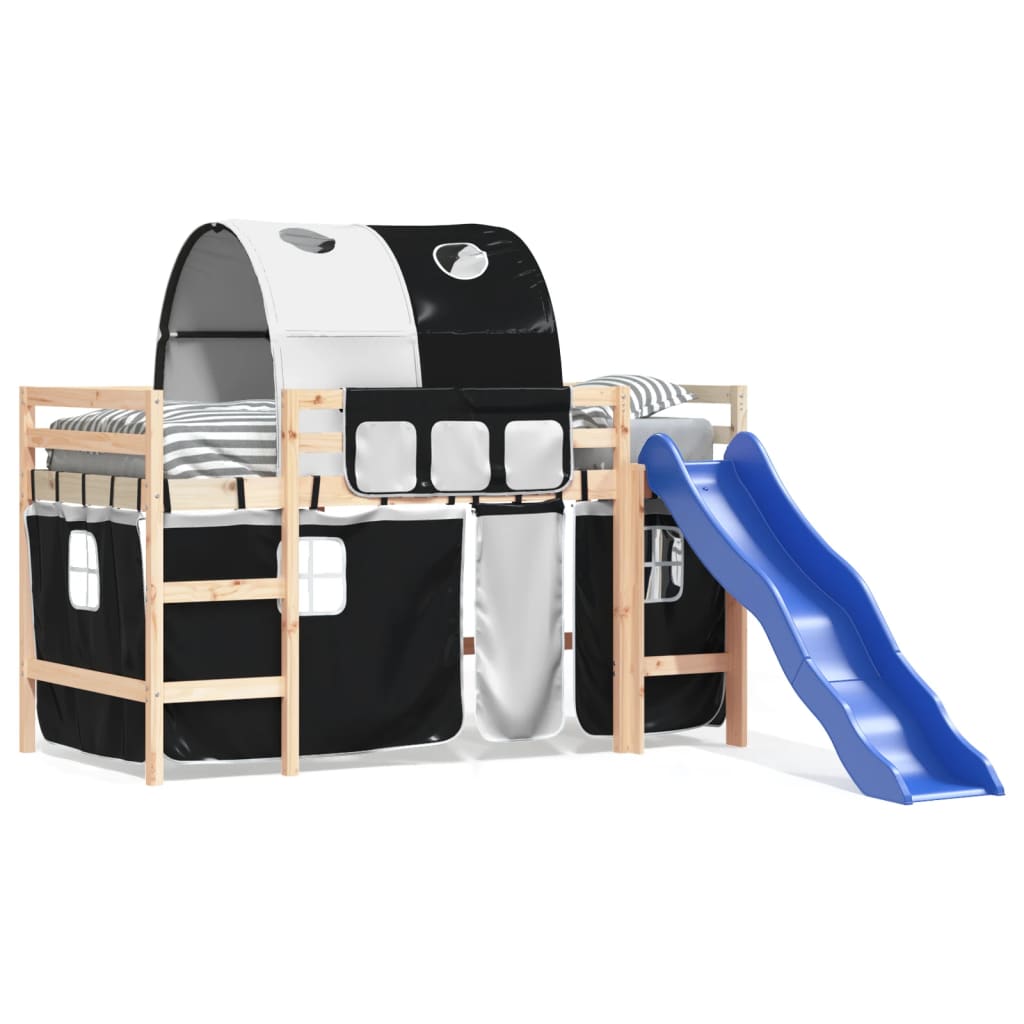 Kids' Loft Bed with Tunnel without Mattress White&Black 90x200 cm