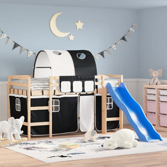 Kids' Loft Bed with Tunnel without Mattress White&Black 90x200 cm