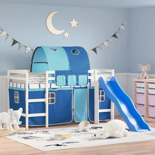 Kids' Loft Bed with Tunnel Blue 90x200 cm Solid Wood Pine