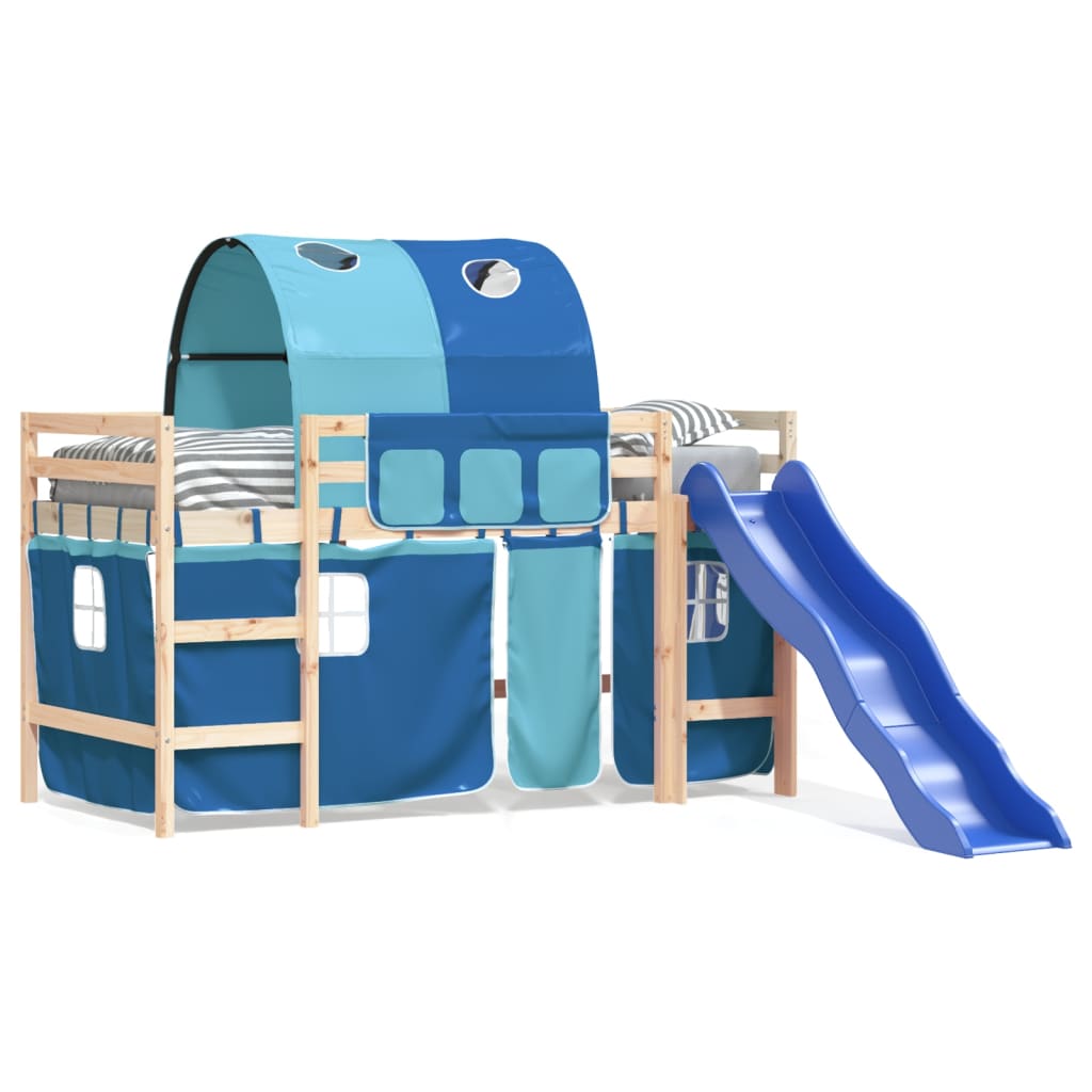 Kids' Loft Bed with Tunnel Blue 90x190 cm Solid Wood Pine