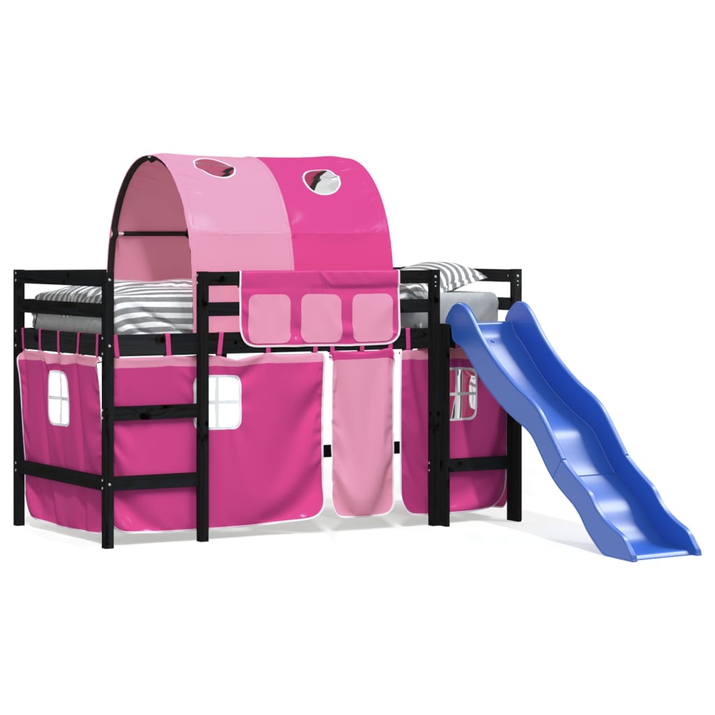 Kids' Loft Bed with Tunnel Pink 90x190 cm Solid Wood Pine