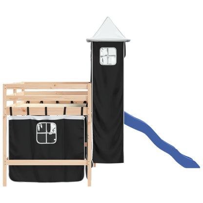 Kids' Loft Bed with Tower White&Black 80x200cm Solid Wood Pine