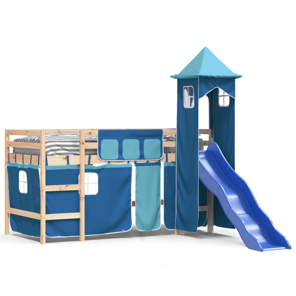 Kids' Loft Bed with Tower without Mattress Blue 80x200 cm