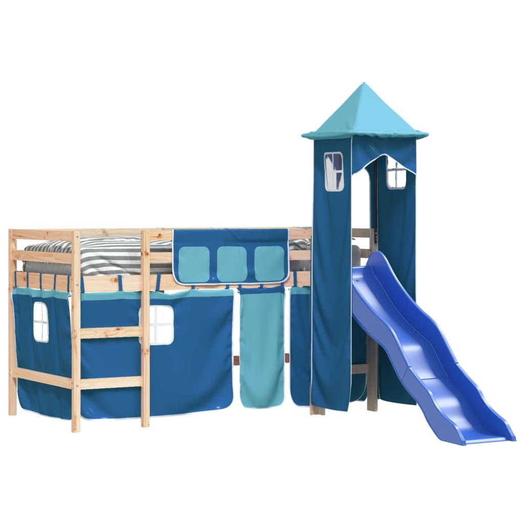 Kids' Loft Bed with Tower without Mattress Blue 80x200 cm