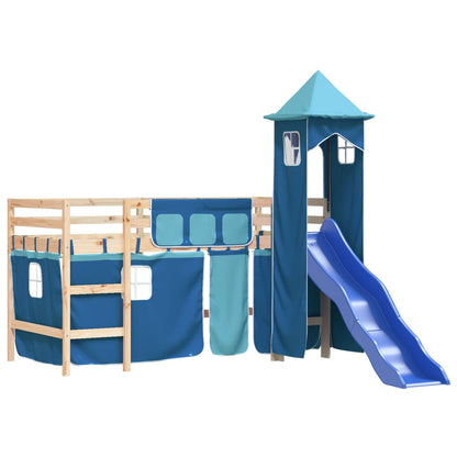 Kids' Loft Bed with Tower without Mattress Blue 80x200 cm