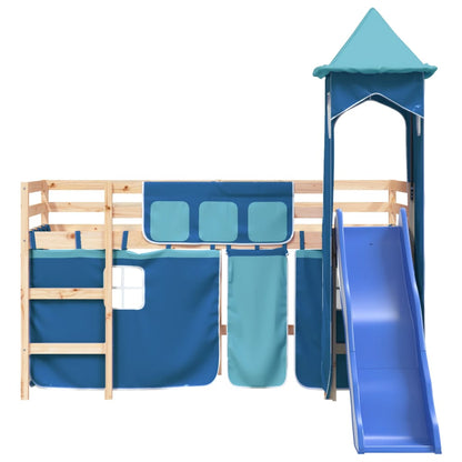 Kids' Loft Bed with Tower without Mattress Blue 80x200 cm