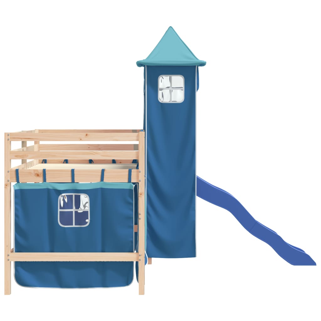 Kids' Loft Bed with Tower without Mattress Blue 80x200 cm