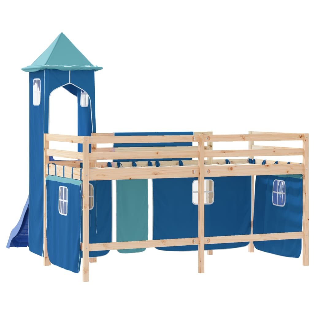 Kids' Loft Bed with Tower without Mattress Blue 80x200 cm