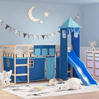 Kids' Loft Bed with Tower without Mattress Blue 80x200 cm