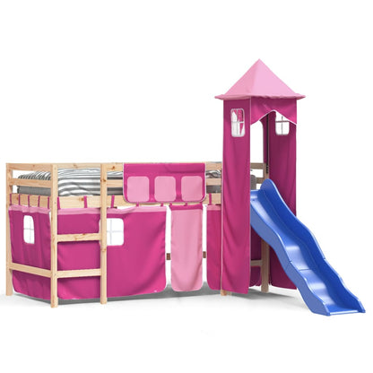 Kids' Loft Bed with Tower Pink 80x200 cm Solid Wood Pine