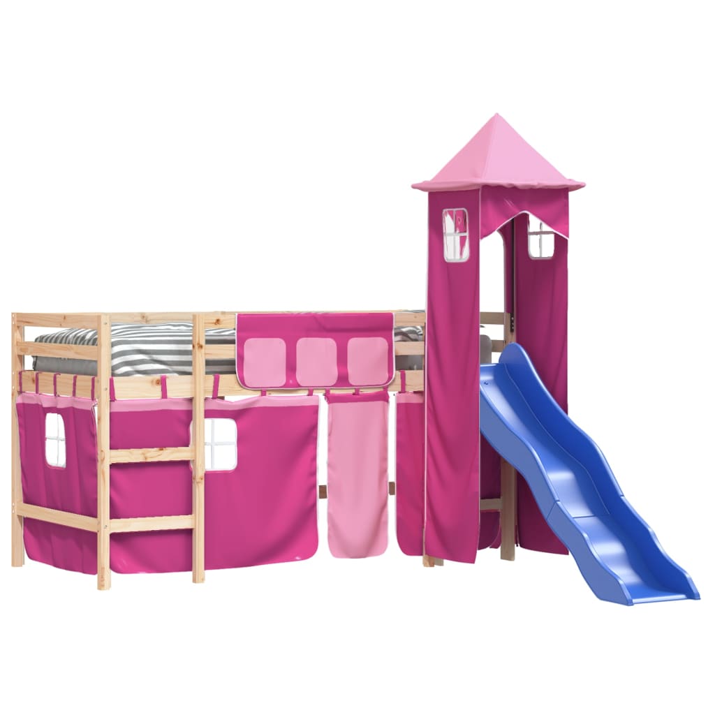 Kids' Loft Bed with Tower Pink 80x200 cm Solid Wood Pine