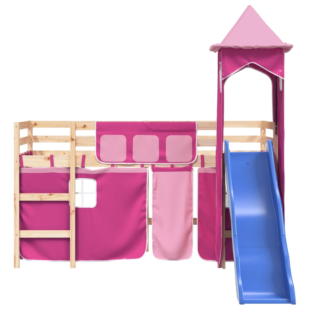 Kids' Loft Bed with Tower Pink 80x200 cm Solid Wood Pine