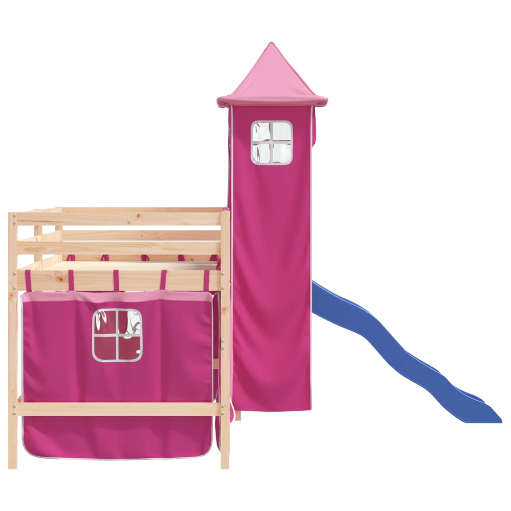 Kids' Loft Bed with Tower Pink 80x200 cm Solid Wood Pine