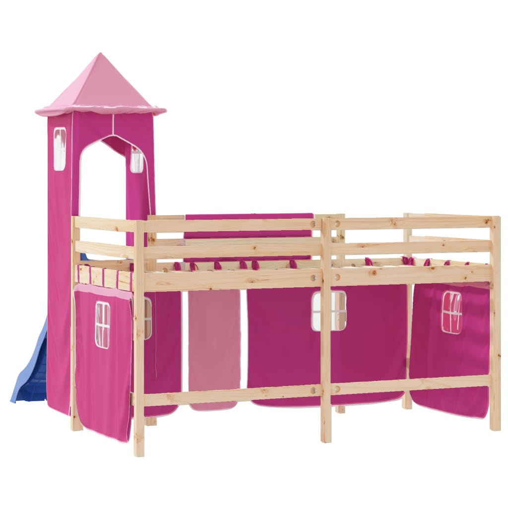 Kids' Loft Bed with Tower Pink 80x200 cm Solid Wood Pine