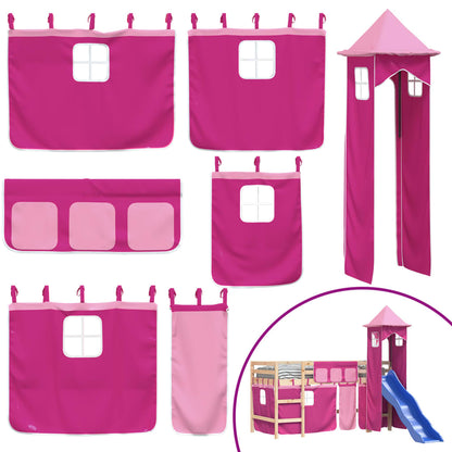 Kids' Loft Bed with Tower Pink 80x200 cm Solid Wood Pine