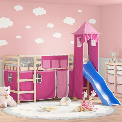 Kids' Loft Bed with Tower Pink 80x200 cm Solid Wood Pine