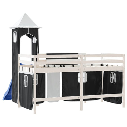 Kids' Loft Bed with Tower White&Black 80x200cm Solid Wood Pine