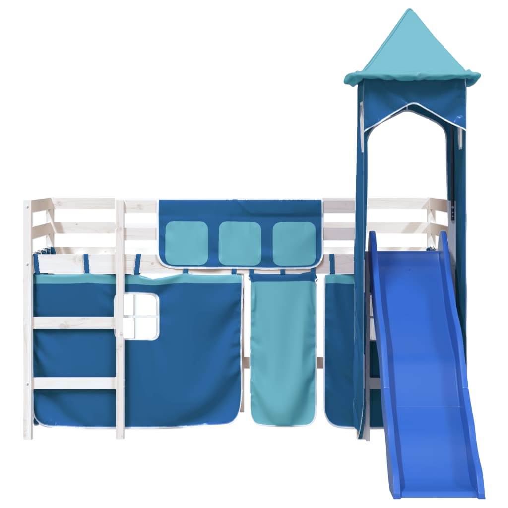 Kids' Loft Bed with Tower Blue 80x200 cm Solid Wood Pine