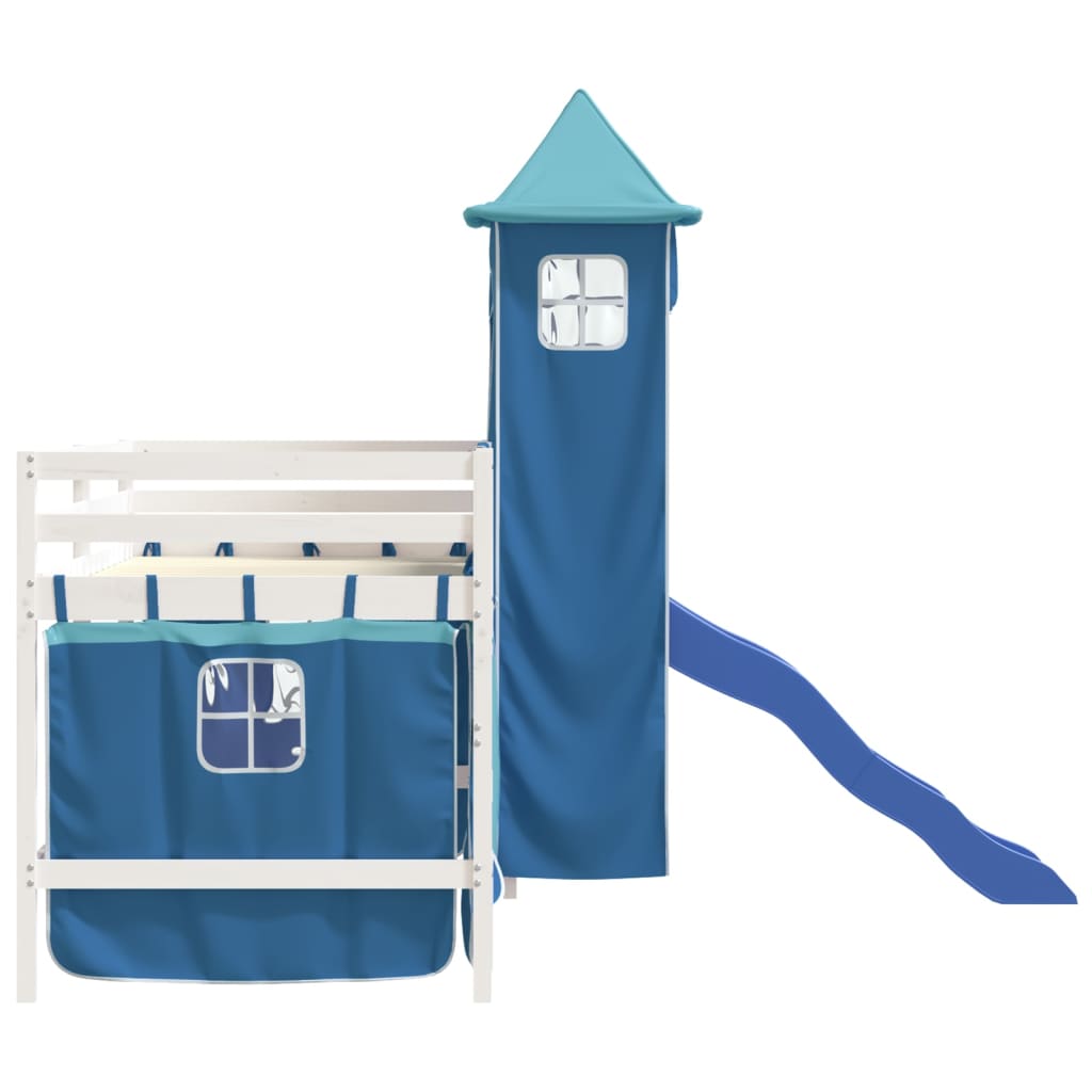 Kids' Loft Bed with Tower Blue 80x200 cm Solid Wood Pine