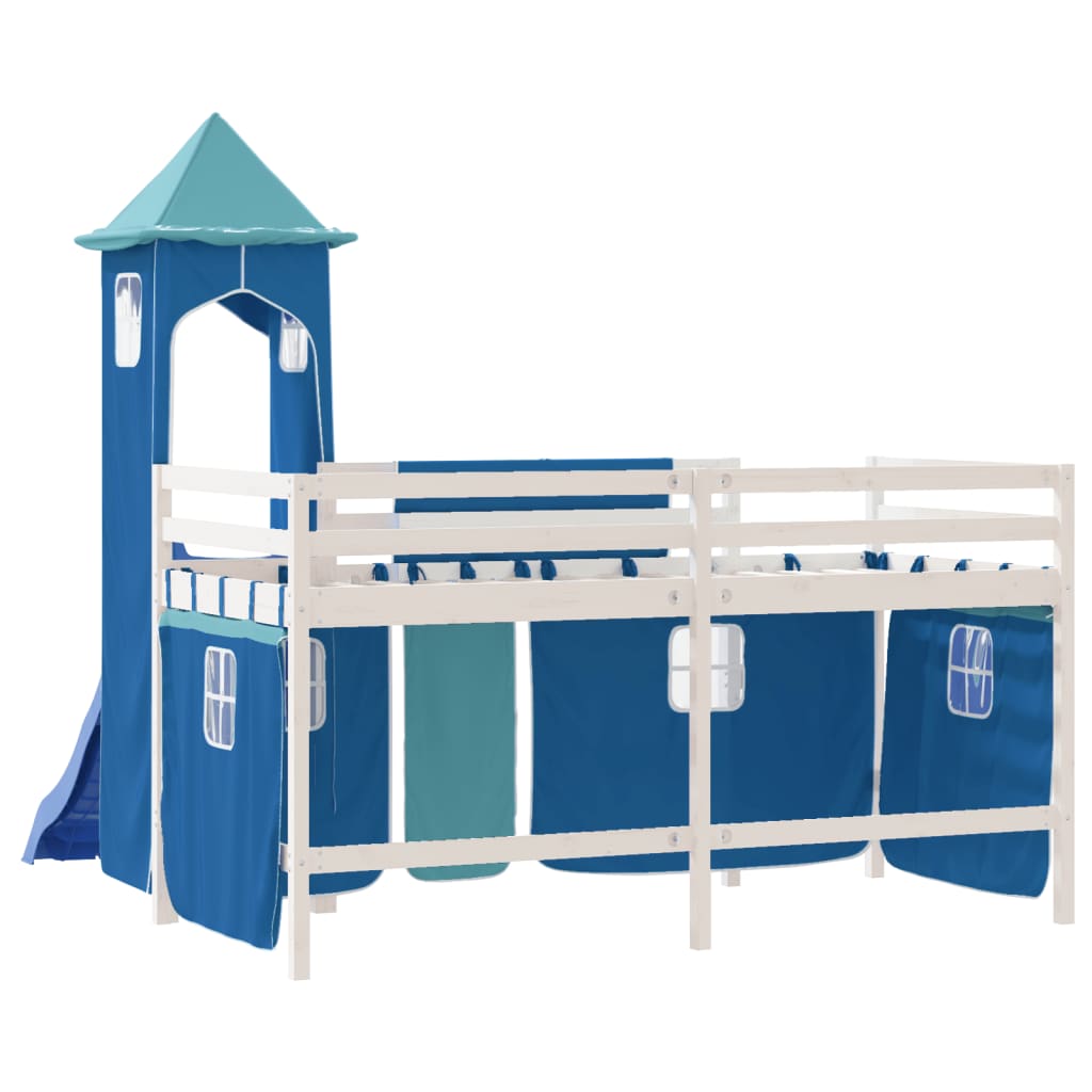 Kids' Loft Bed with Tower Blue 80x200 cm Solid Wood Pine