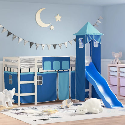 Kids' Loft Bed with Tower Blue 80x200 cm Solid Wood Pine