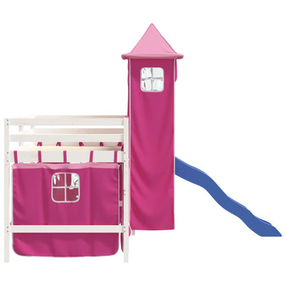 Kids' Loft Bed with Tower Pink 80x200 cm Solid Wood Pine