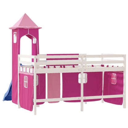 Kids' Loft Bed with Tower Pink 80x200 cm Solid Wood Pine