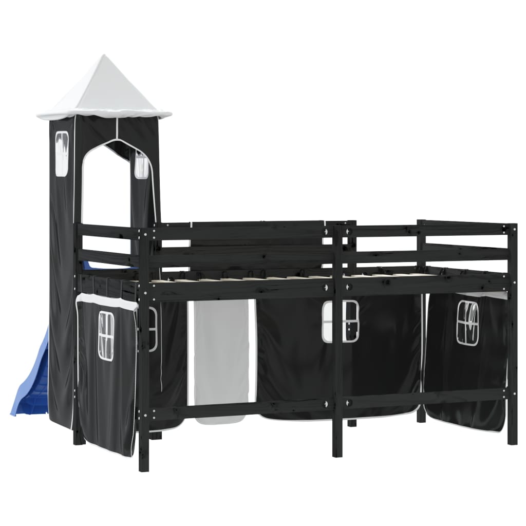 Kids' Loft Bed with Tower White&Black 80x200cm Solid Wood Pine