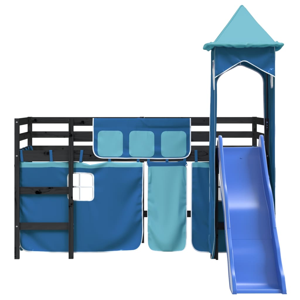 Kids' Loft Bed with Tower Blue 80x200 cm Solid Wood Pine