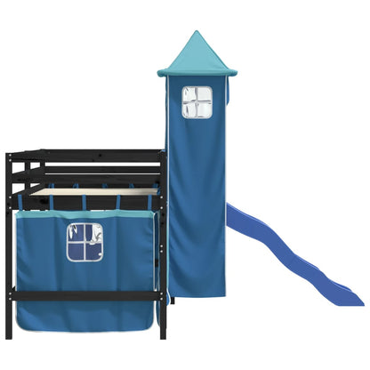 Kids' Loft Bed with Tower Blue 80x200 cm Solid Wood Pine