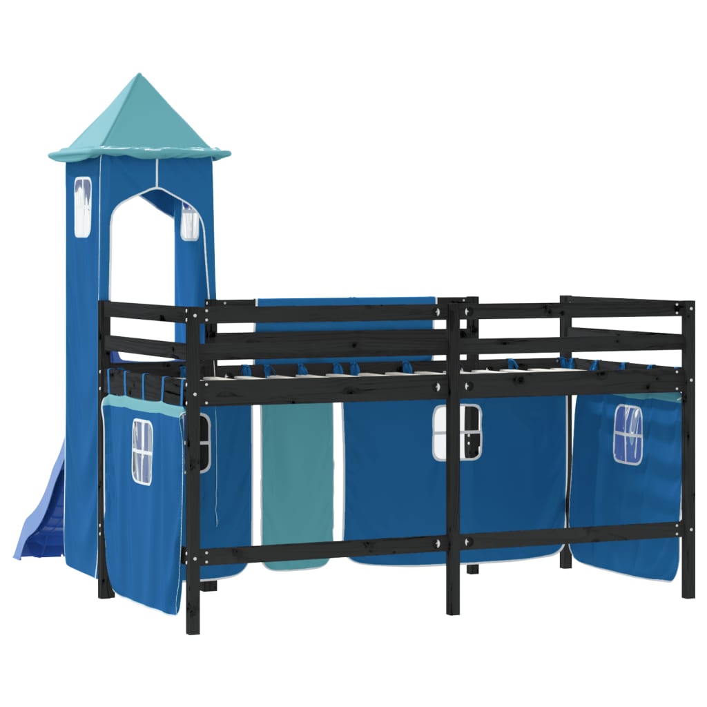 Kids' Loft Bed with Tower Blue 80x200 cm Solid Wood Pine