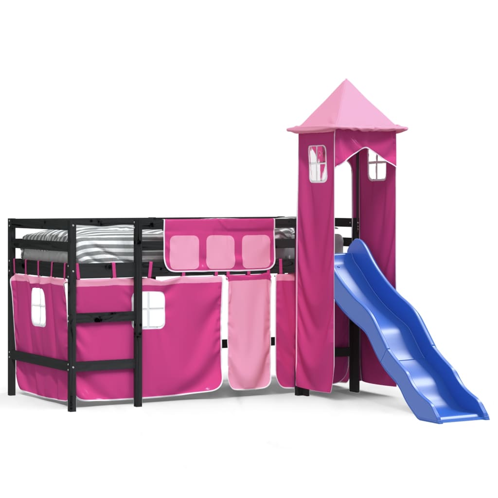 Kids' Loft Bed with Tower Pink 80x200 cm Solid Wood Pine